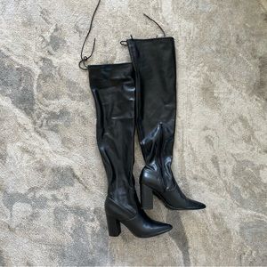 Leather Thigh High Heeled Boots
